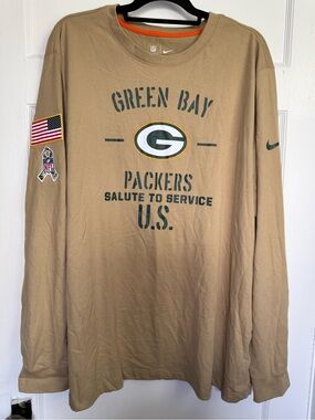 Nike NFL Green Bay Packers Khaki 'Salute to Service' Long-Sleeve Tee XXL